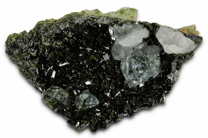 Sparkling Dark Green Epidote Crystals with Quartz - Turkey #337446